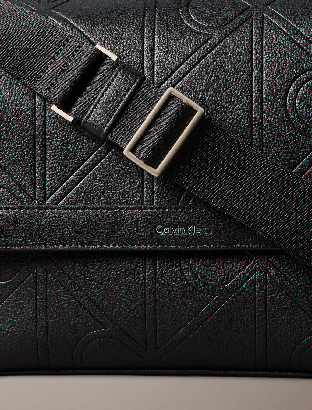 Embossed CK Emblem Messenger Bag, Black, hi-res