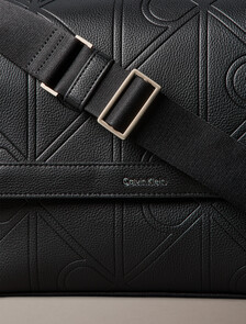 Embossed CK Emblem Messenger Bag, Black, hi-res