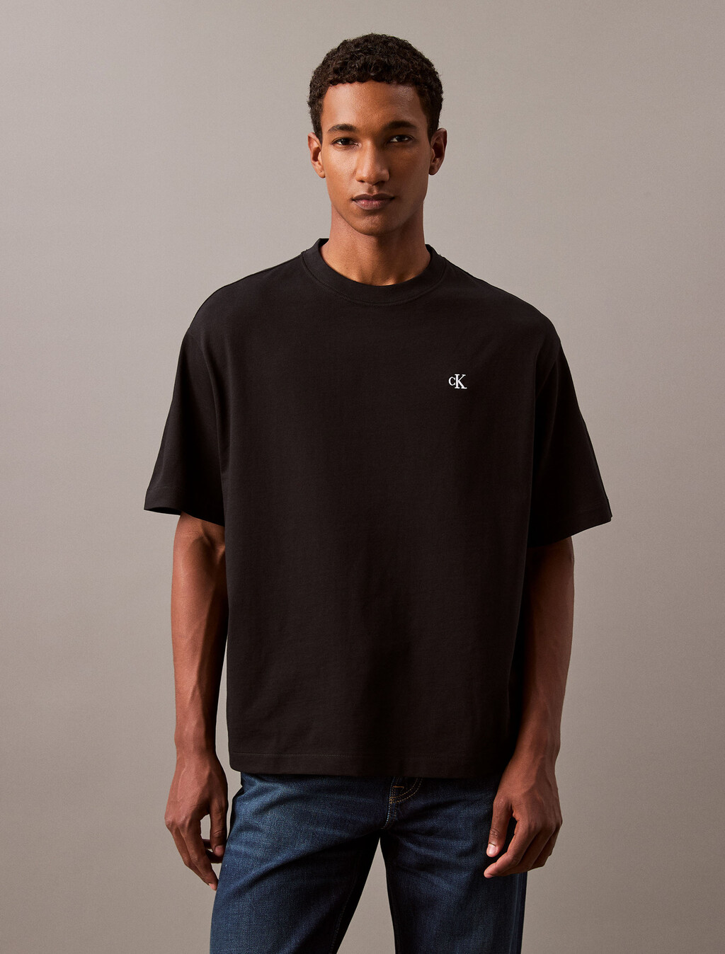 Calvin Logo Crew Neck Tee, Black Beauty, hi-res