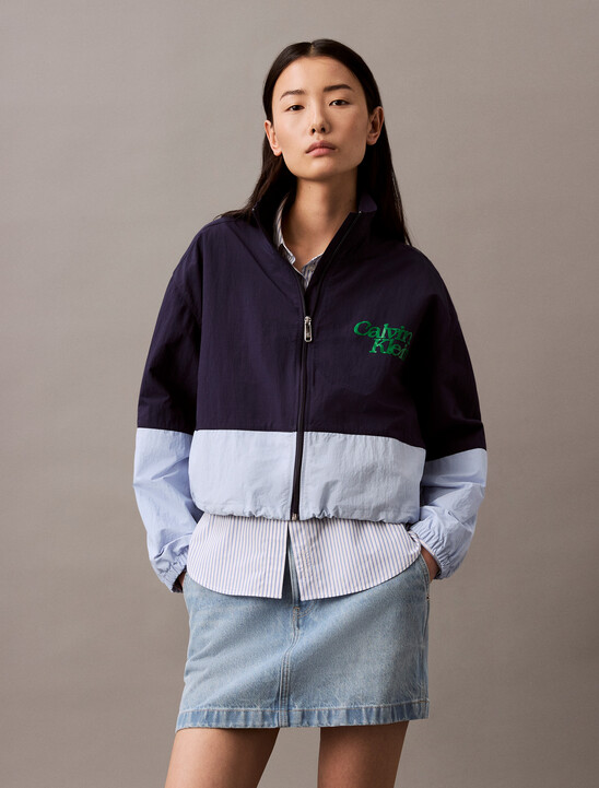 短款拼色尼龍外套