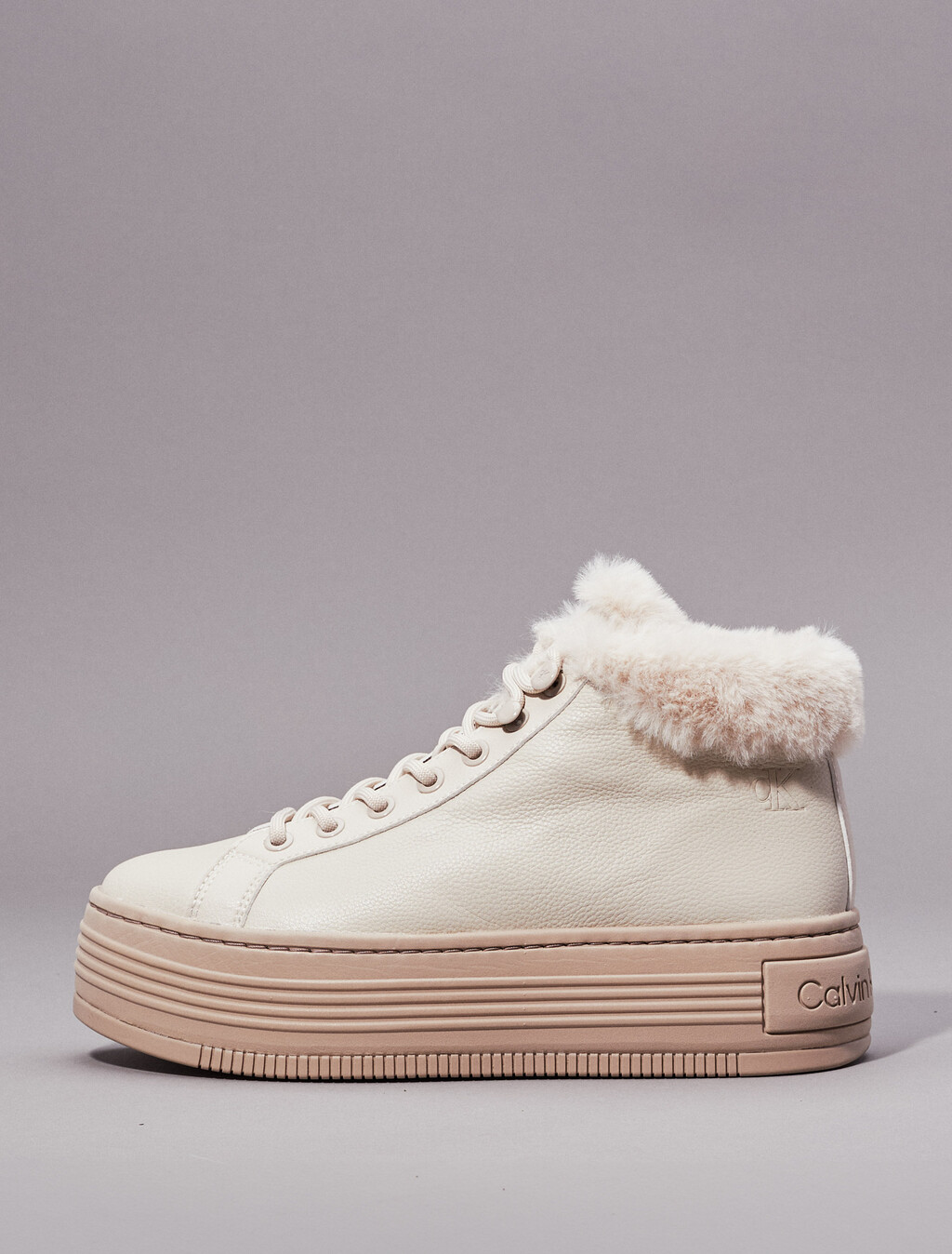 Leather Warm Winter Platform Trainers, Eggshell/Savannah Tan, hi-res