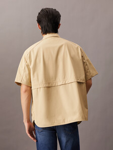 Cooling Mixed Media Zip Up Overshirt, Pale Khaki, hi-res