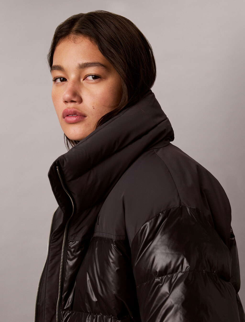 Matte Shine Down Puffer Jacket, Black, hi-res