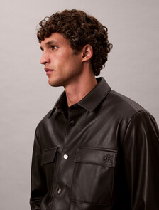 Faux Leather Shirt Jacket, Black, hi-res
