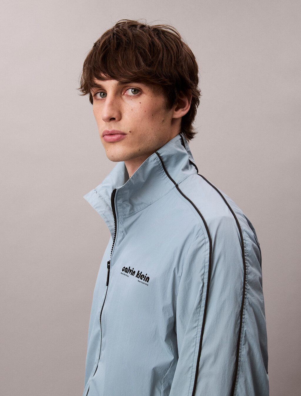 Nylon Track Jacket, Stone Blue, hi-res