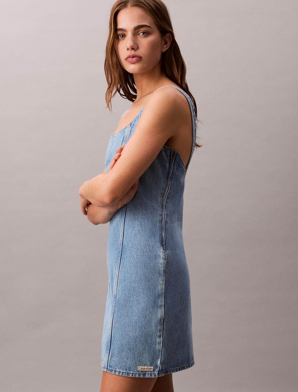 Scoop Neck Denim Mini Dress, EVENING BLUE, hi-res