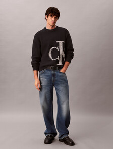 Pure Wool Monogram Jumper, Black, hi-res