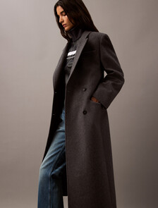 Long Brushed Wool Blend Coat, Charcoal Melange, hi-res