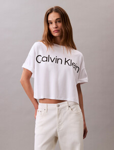 Logo Graphic Boxy Cropped T-Shirt, Brilliant White, hi-res