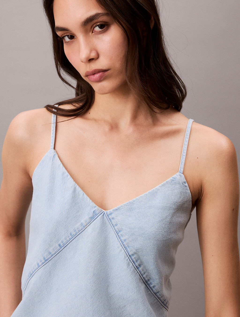 Linen Denim Tank Top, AARON INDIGO, hi-res