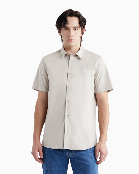 A-SS EMB SLIM SHIRTPLAZA TAUPE