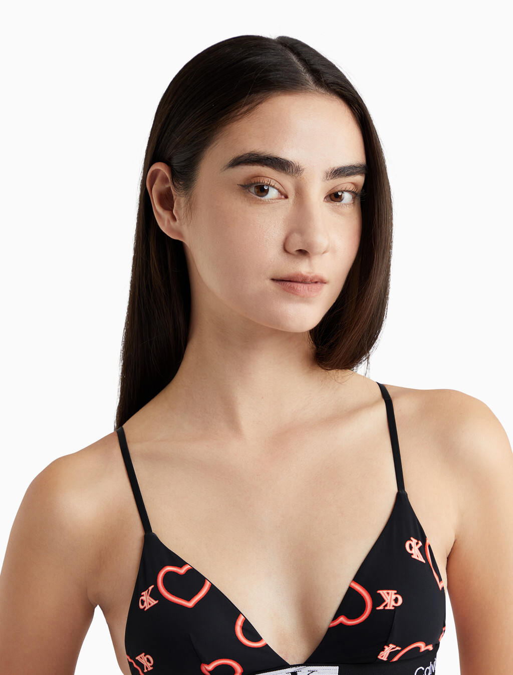 Calvin Klein 1996 Vday Lightly Lined Triangle Bra, NEON HEART+BLACK, hi-res