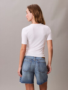 CK Logo Modal Stretch Ribbed Tee, Brilliant White, hi-res