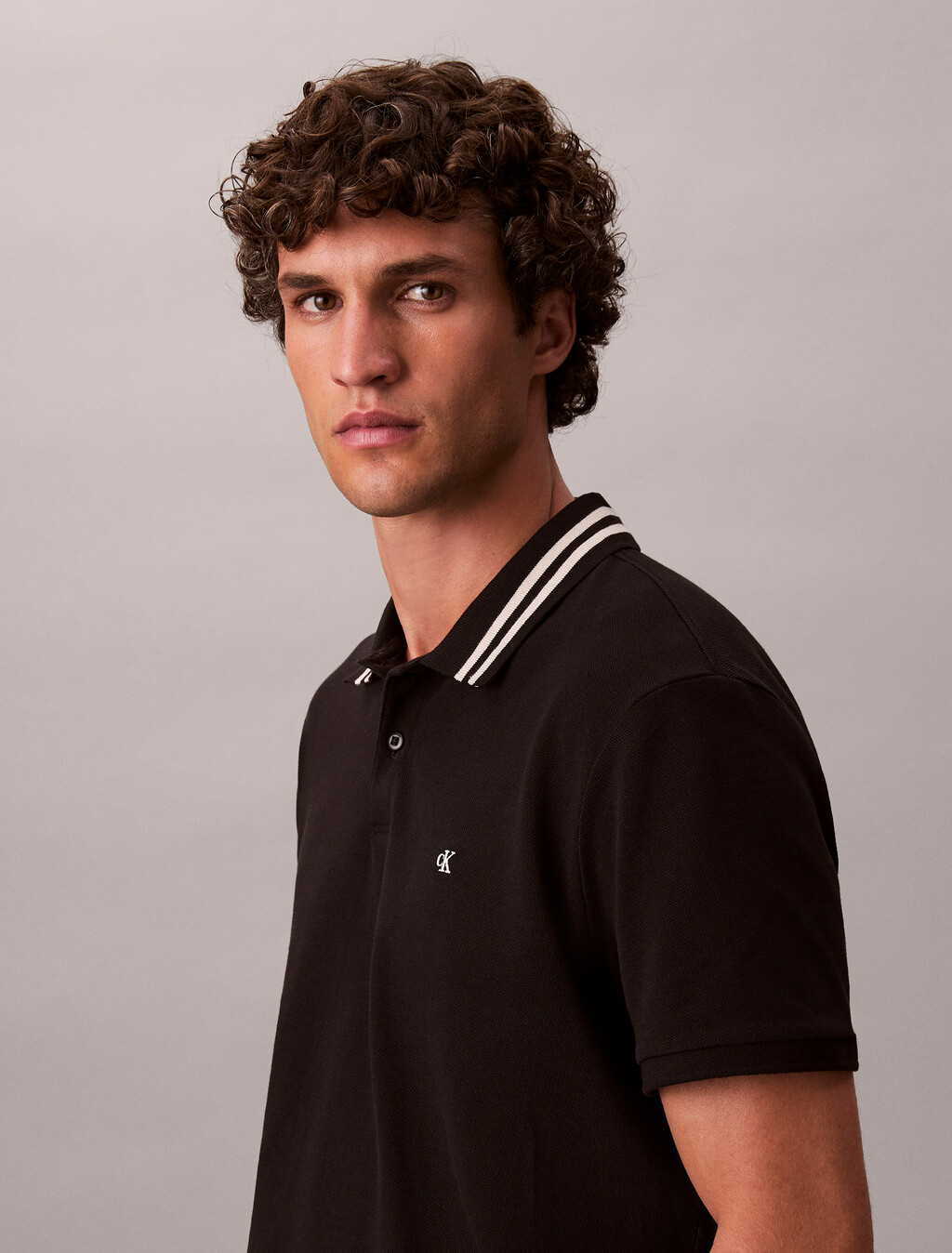 Monogram Logo Pique Tipped Classic Polo Shirt, Black, hi-res
