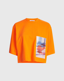 RELAXED EMBROIDERED T-SHIRT, Vibrant Orange, hi-res