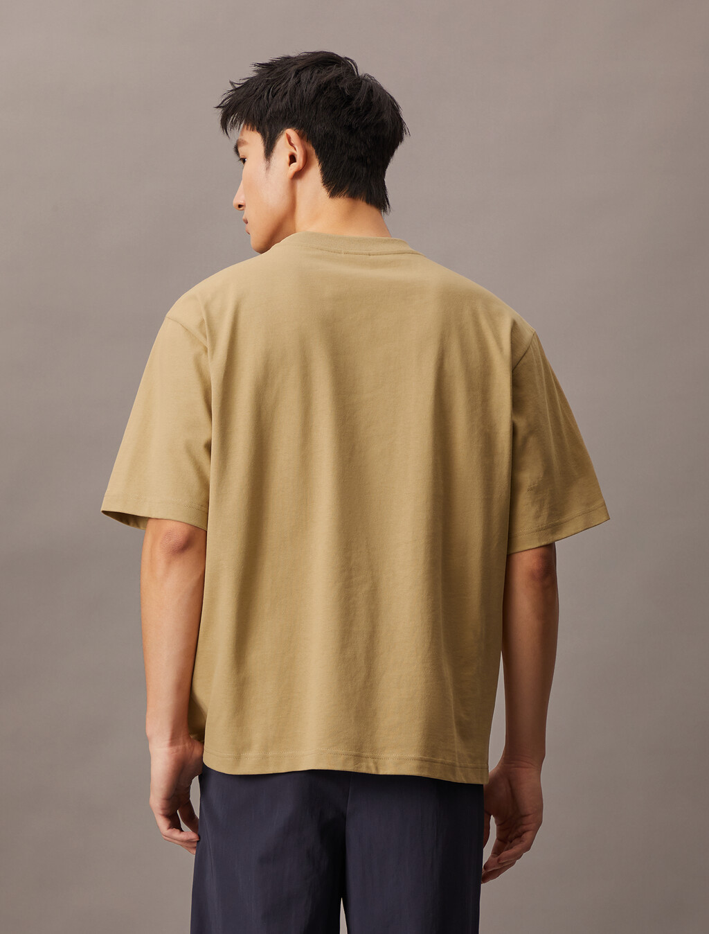 Two Tone Logo Embroidery Oversized Tee, Tannin, hi-res