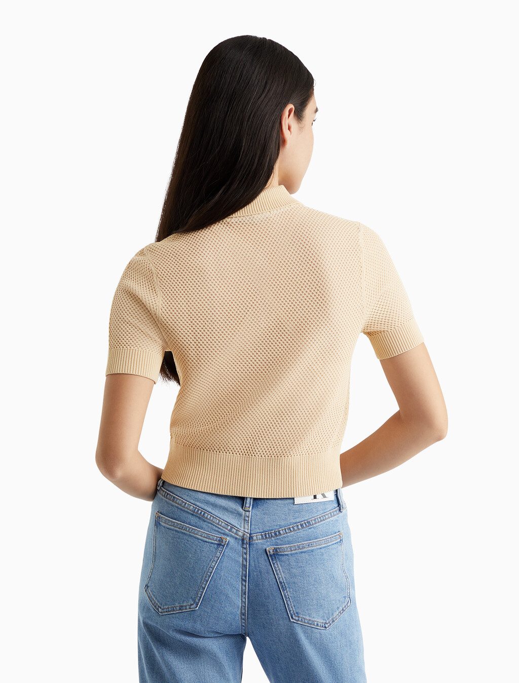 Second Skin Open Knit Polo, Warm Sand, hi-res