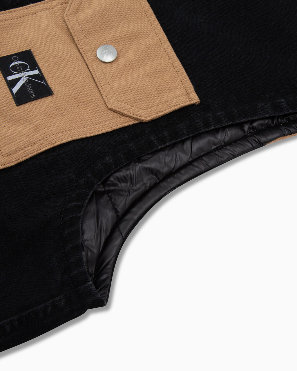 Amplify Workwear Padded Denim Vest, WASHED BLK/BRWN, hi-res