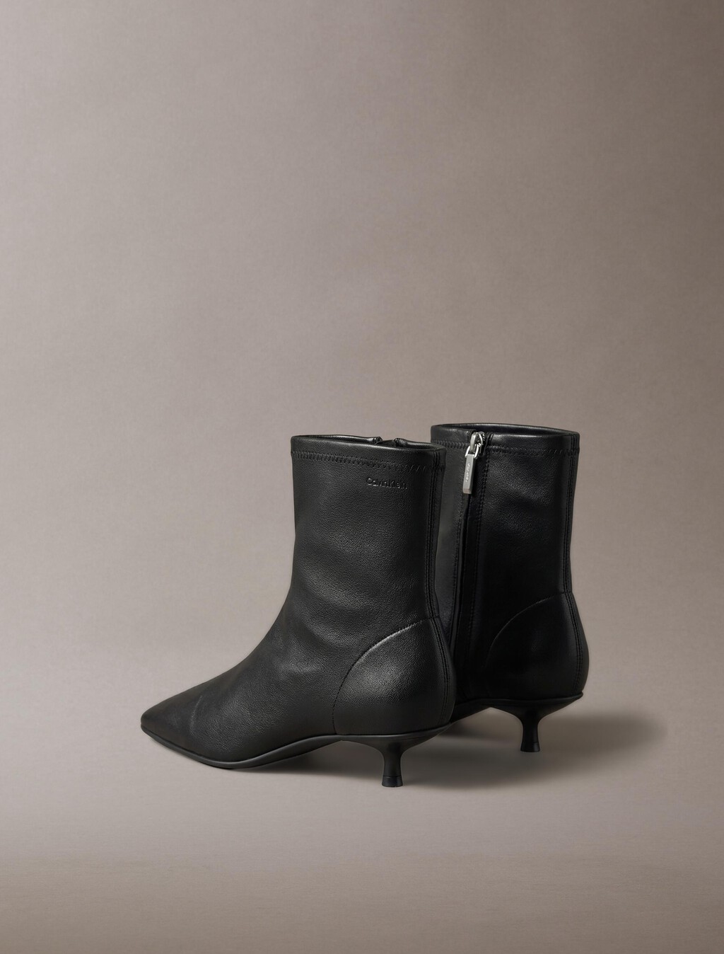 Leather Kitten Heel Ankle Boots, Triple Black, hi-res