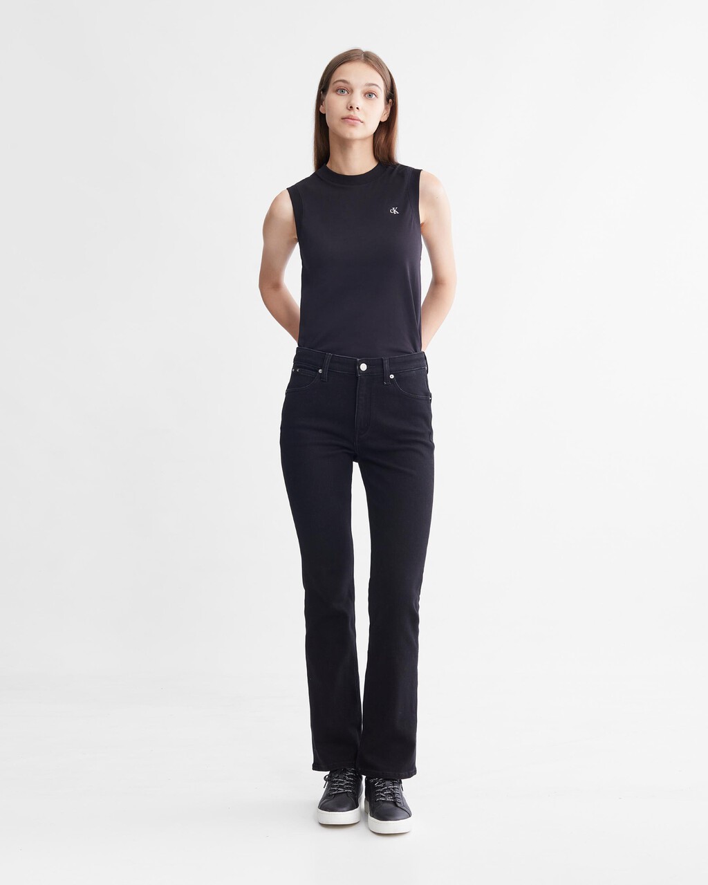 Brushed Lined 高腰修身喇叭牛仔褲, Denim Black, hi-res