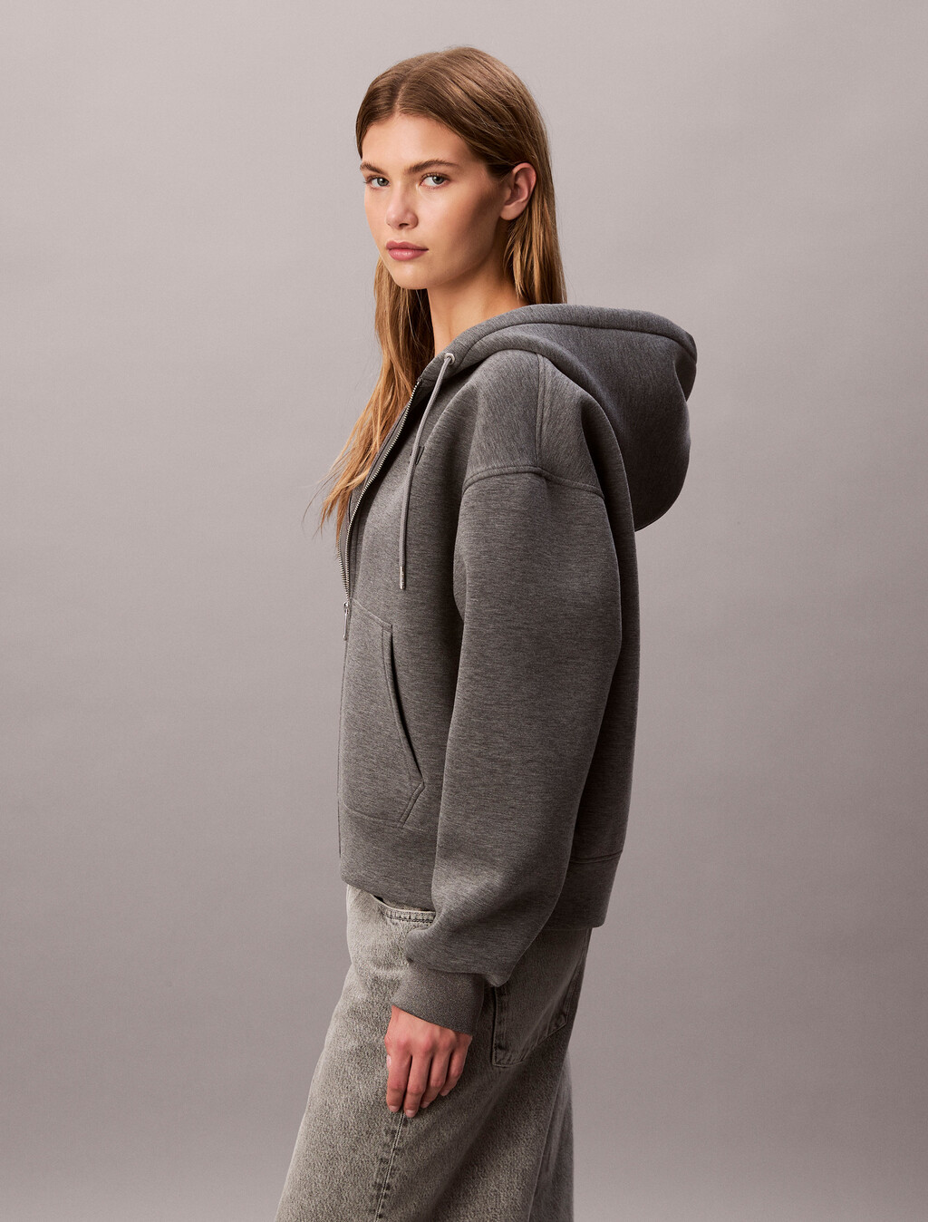 Oversized  Jersey Zip Up Hoodie, Med Grey Heather, hi-res