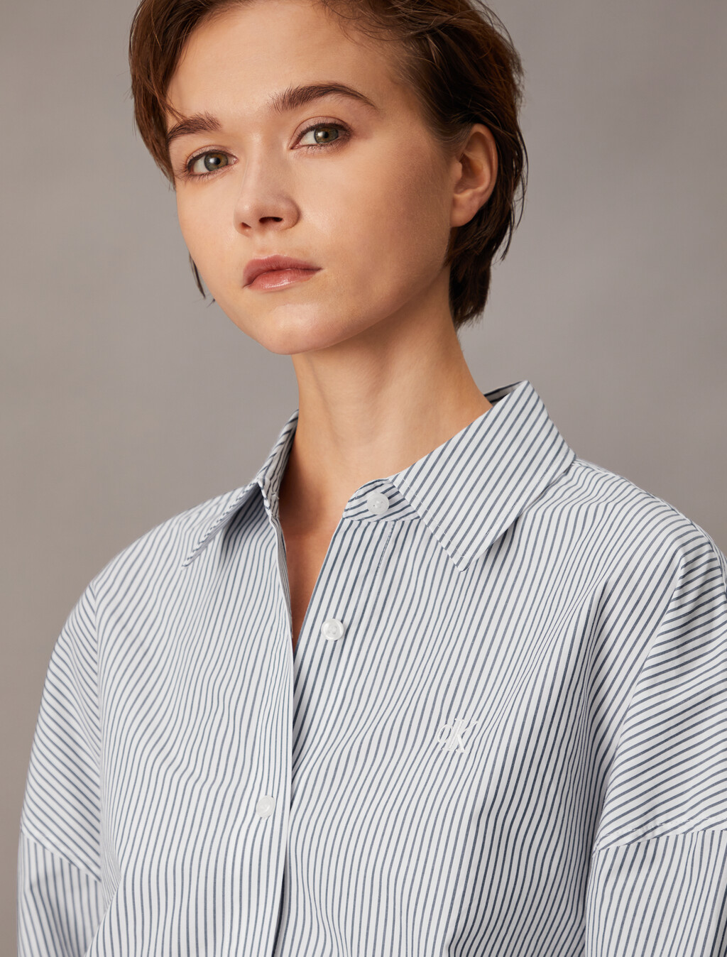 短版條紋襯衫, Chambray Blue / White Stripe, hi-res