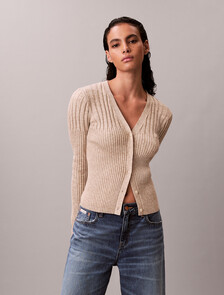 Cotton Mouline Rib Cardigan, Tuscan Beige Space Dye, hi-res