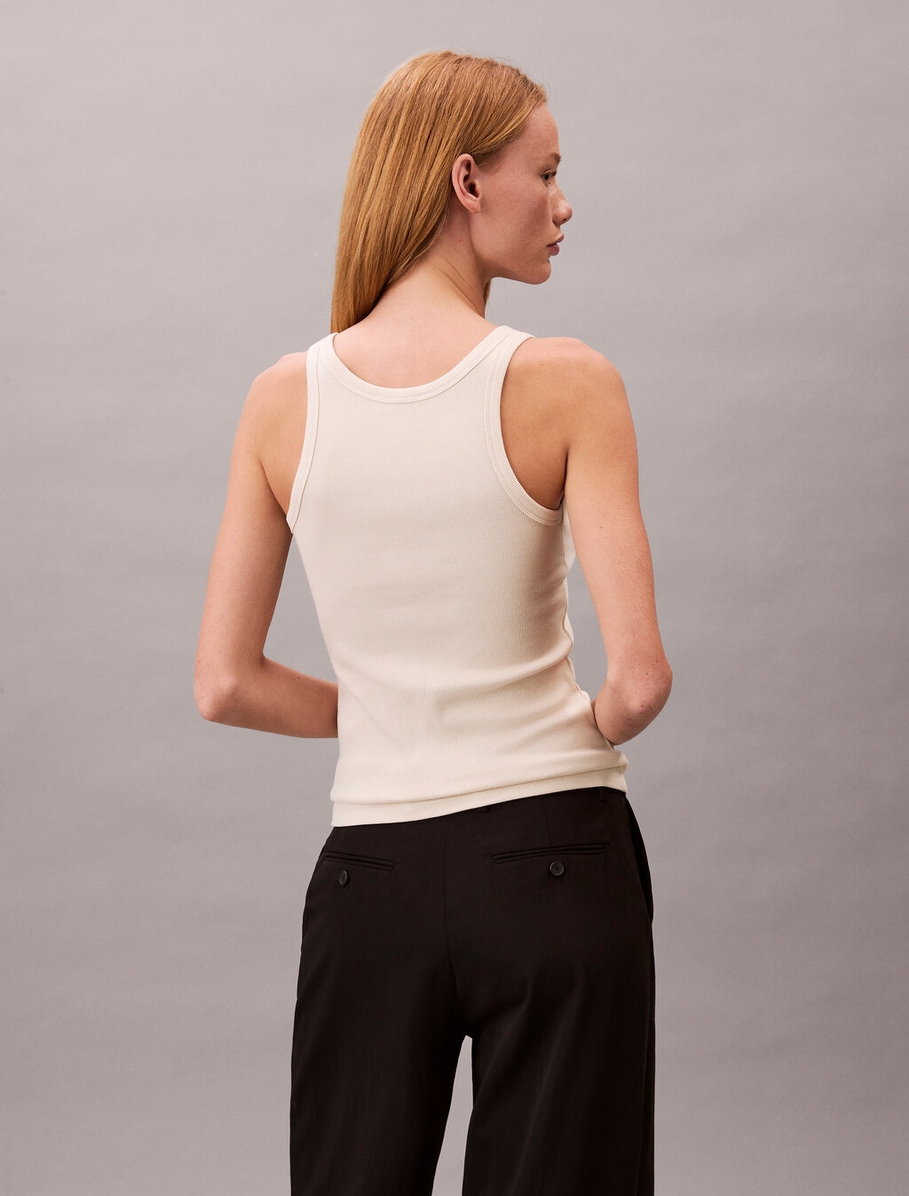 Rib Knit Tank Top, Bone White, hi-res