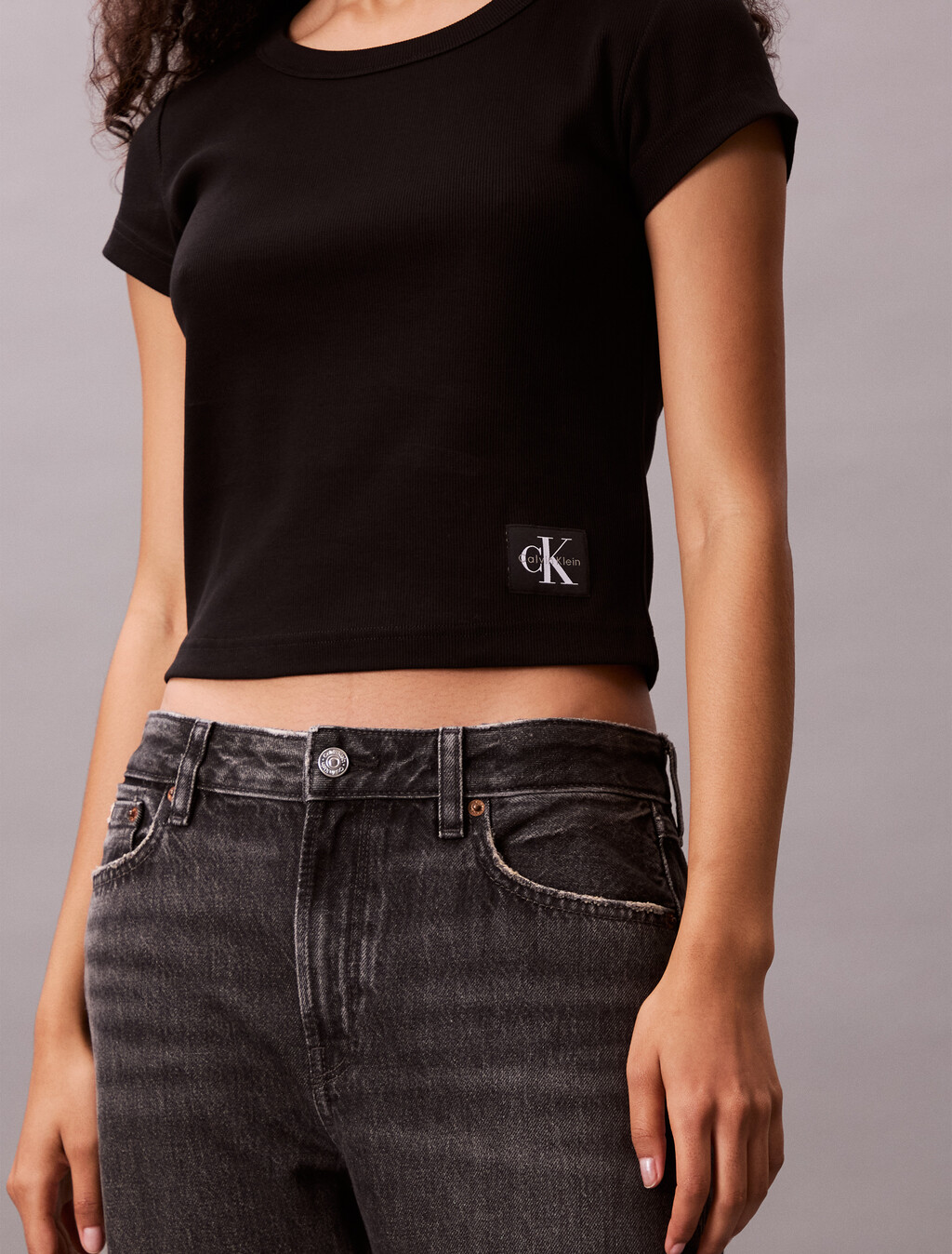 Cotton Stretch Rib Baby Tee, Black, hi-res