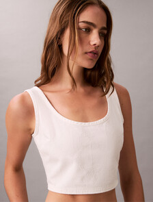 Denim Allover Monogram Cropped Tank Top, CK ARCTIC, hi-res