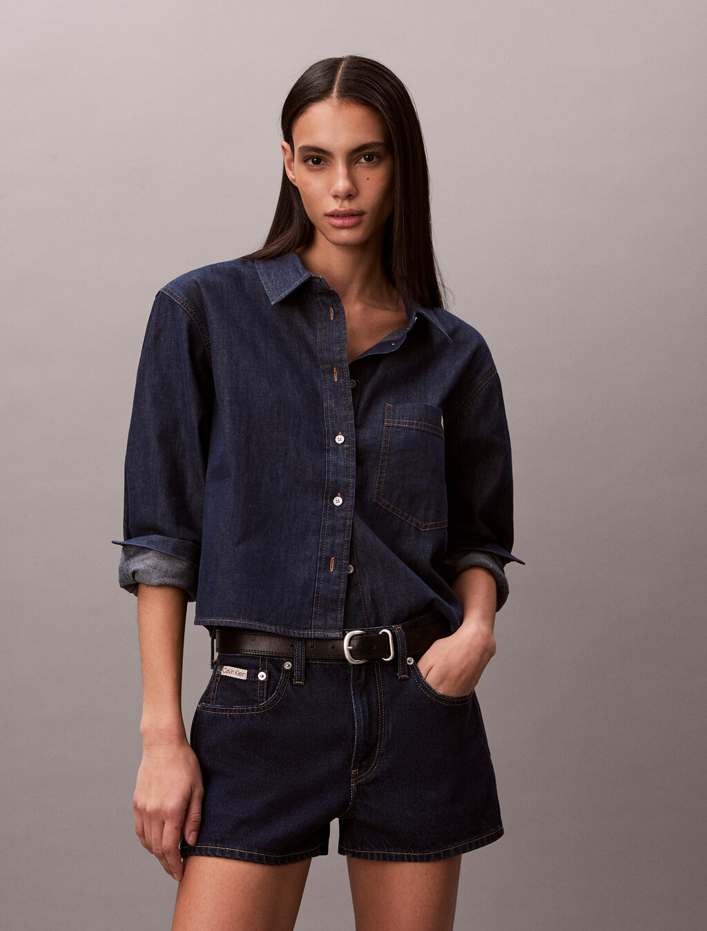 Cropped Denim Dad Shirt, CHESAPEAKE BAY, hi-res