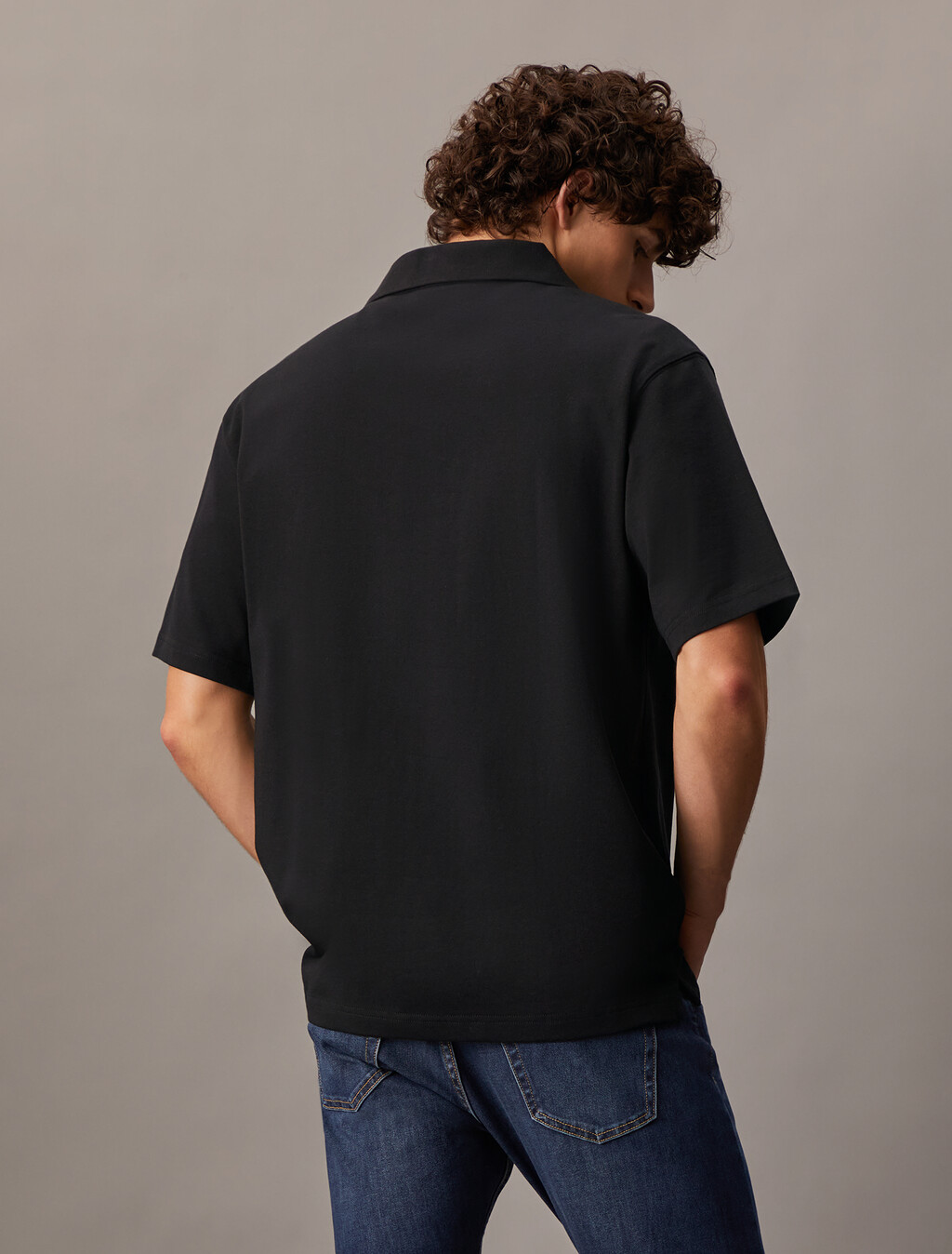 Contrast Open Collar Polo, Ck Black, hi-res