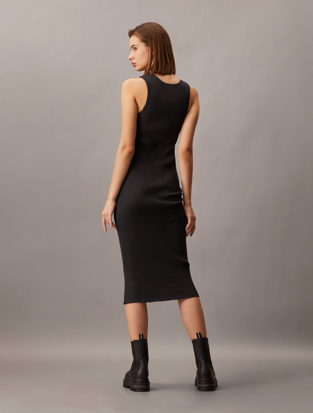 Rib Knit Midi Dress, Black, hi-res