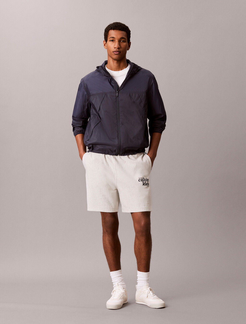 Embroidered Logo Jogger Shorts, Snowy Heather, hi-res