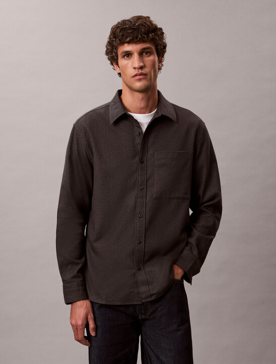 Melange Flannel Easy Button-Down Shirt