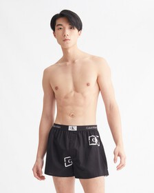 Calvin Klein 1996 Woven  Cotton Boxers, STENCIL LOGO PRINT_BLACK, hi-res