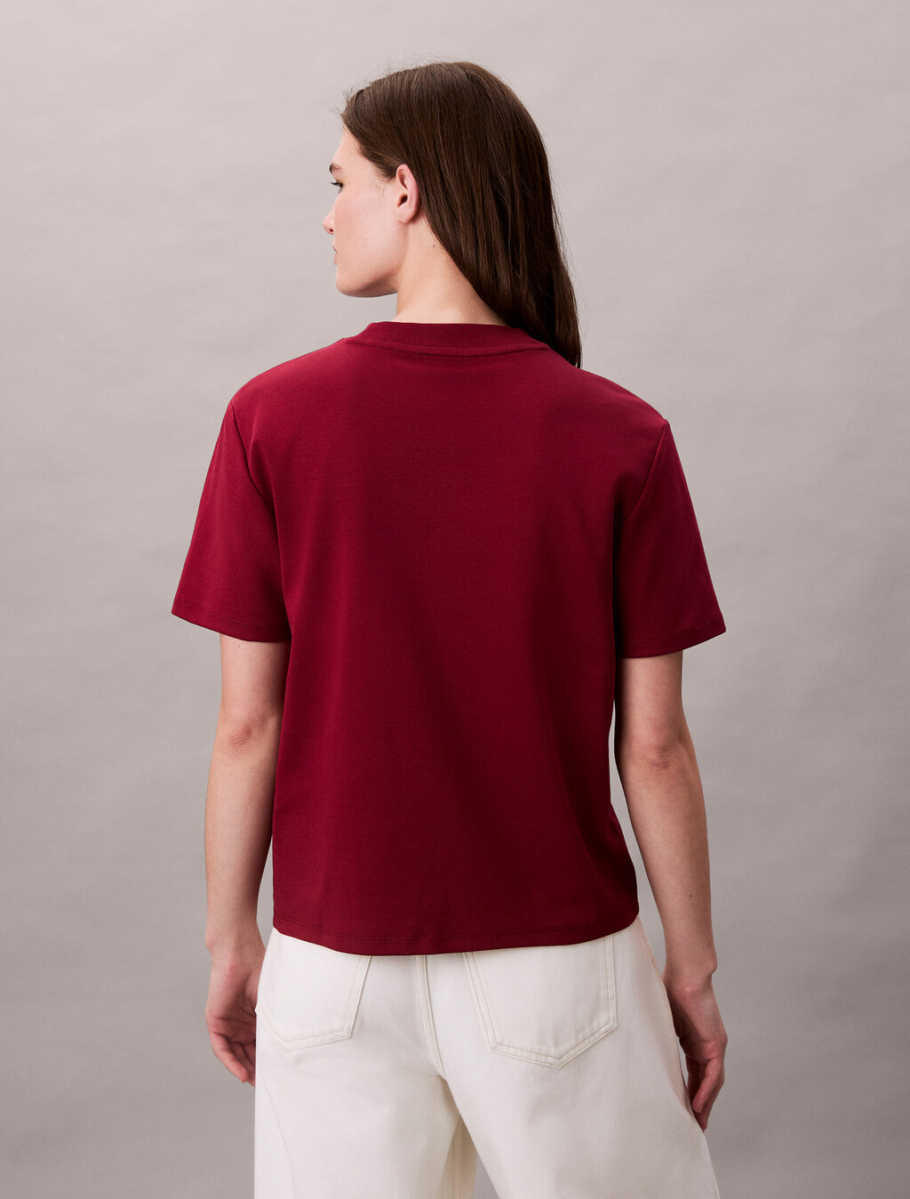 Premium Cotton Mock Neck Tee, Magenta Jewel, hi-res