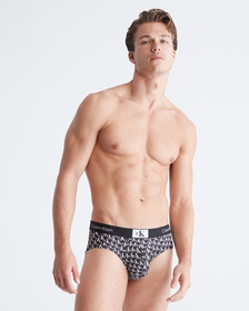 CALVIN KLEIN 1996 MICRO HIPSTER BRIEF, WARPED LOGO PRINT_BLACK, hi-res