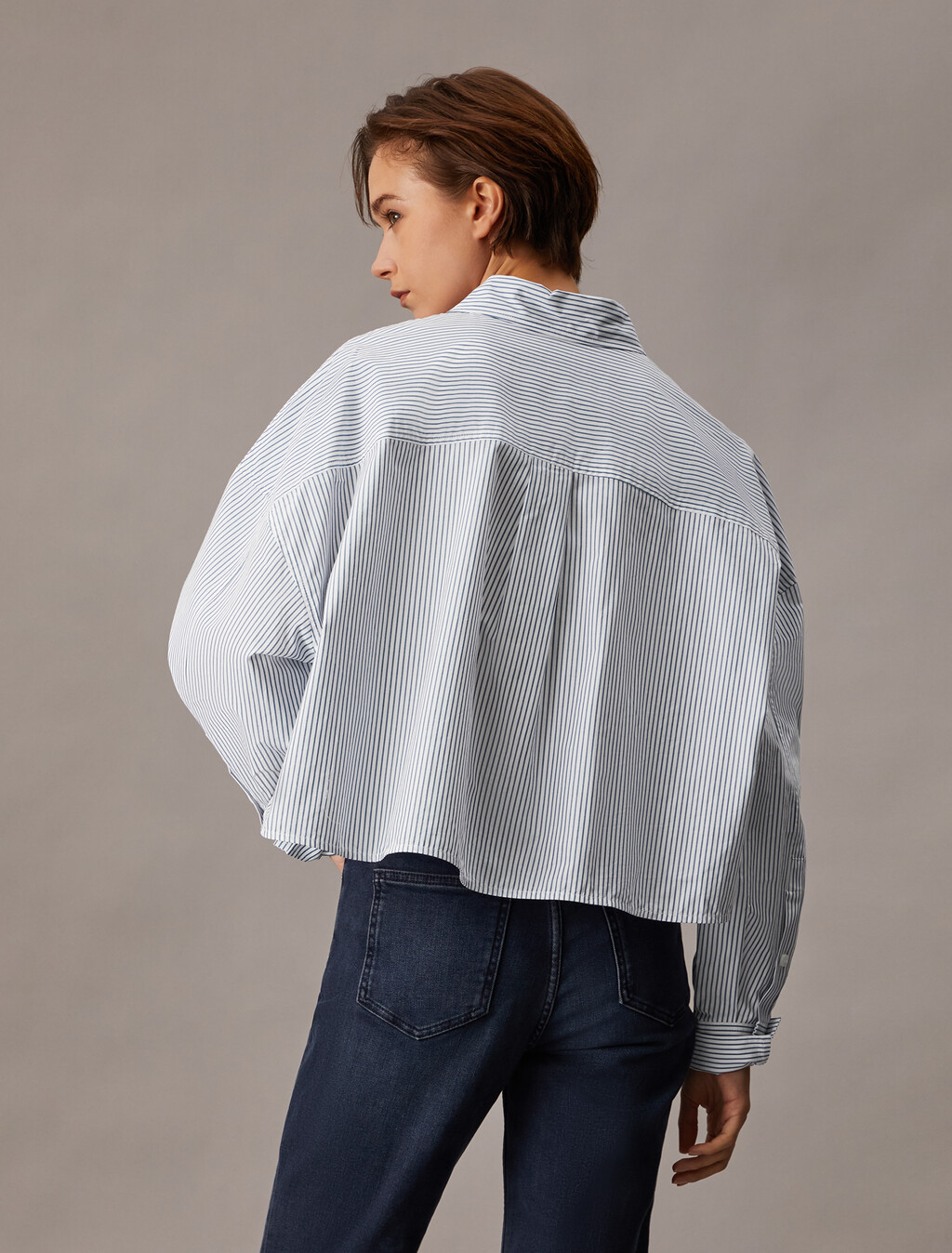 短版條紋襯衫, Chambray Blue / White Stripe, hi-res