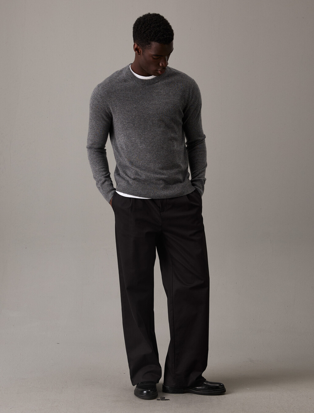 Classic Cashmere Crewneck Sweater, Dark Cliff Htr, hi-res