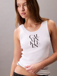 Logo Graphic Ribbed Tank Top, Brilliant White, hi-res