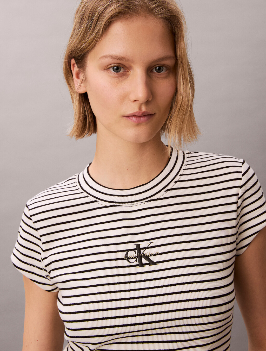 Slim Ribbed Stripe T-shirt, CSW25S K004 3 Black, hi-res