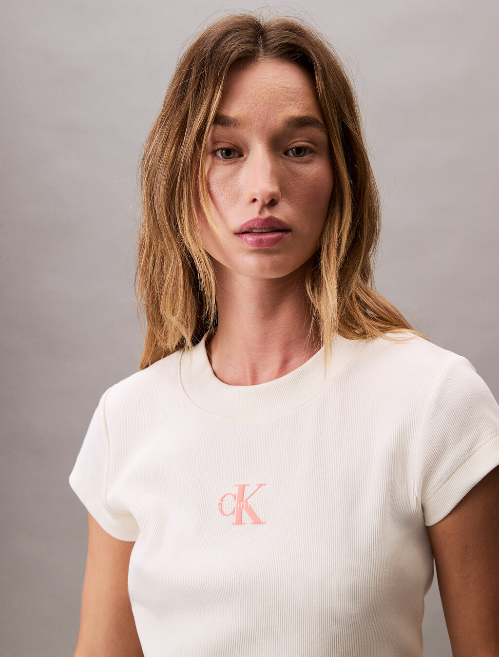 Slim Cropped Monogram T-shirt, Sweet Corn, hi-res