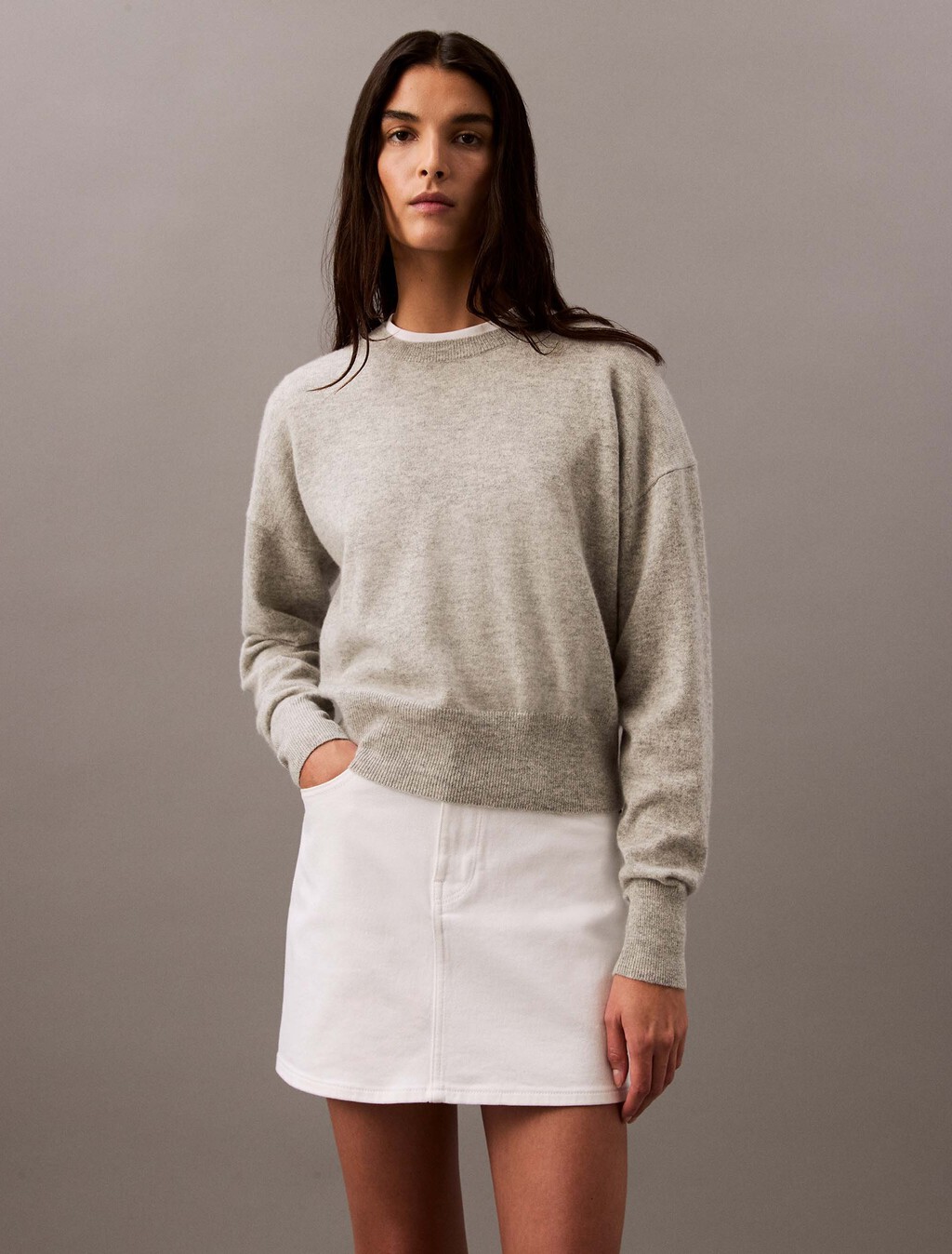 Cashmere Crewneck Sweater, B10 Grey Heather, hi-res