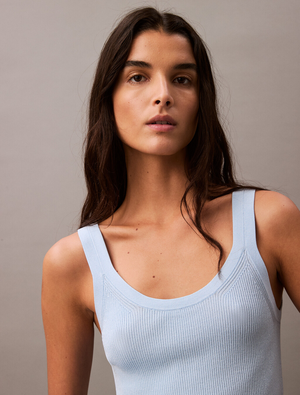 Viscose Rib Knit Tank Top, Halogen Blue, hi-res