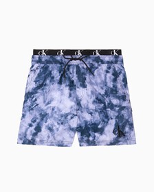 TIE DYE PRINT DOUBLE WAISTBAND MEDIUM SWIM SHORTS, Ck Tie Dye Black Aop, hi-res