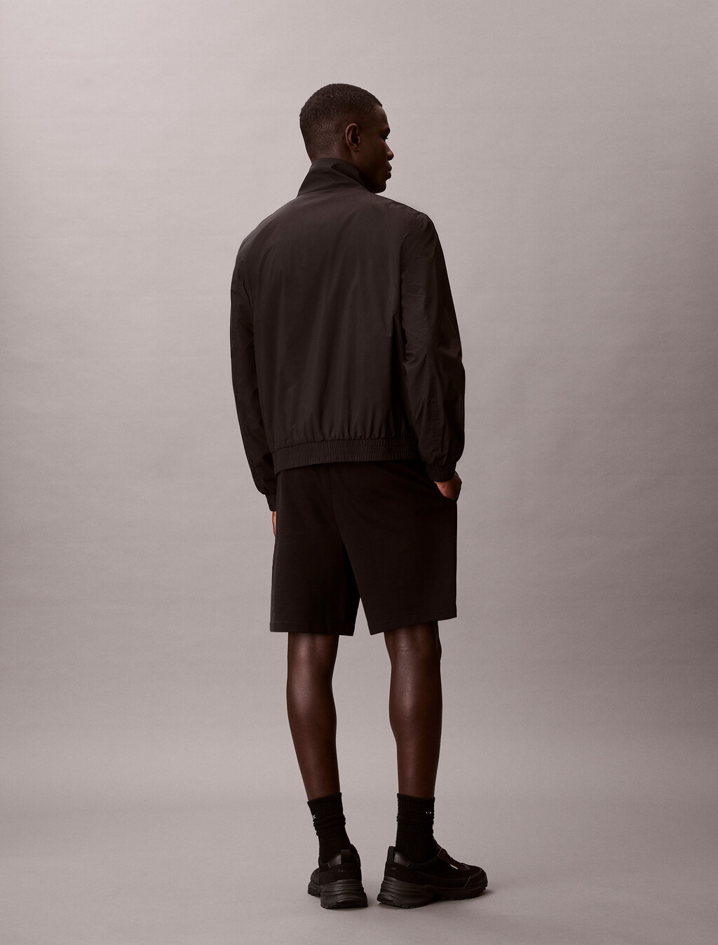 棉質毛圈印花短褲, Black, hi-res