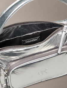 Pocket Metallic Nylon Small Shoulder Bag, SILVER METALLIC, hi-res