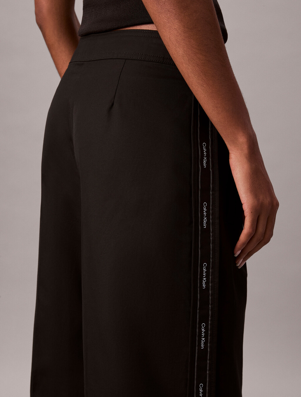 Cotton Twill Logo Tape Trousers, Black, hi-res