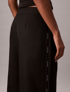 Cotton Twill Logo Tape Trousers, Black, hi-res